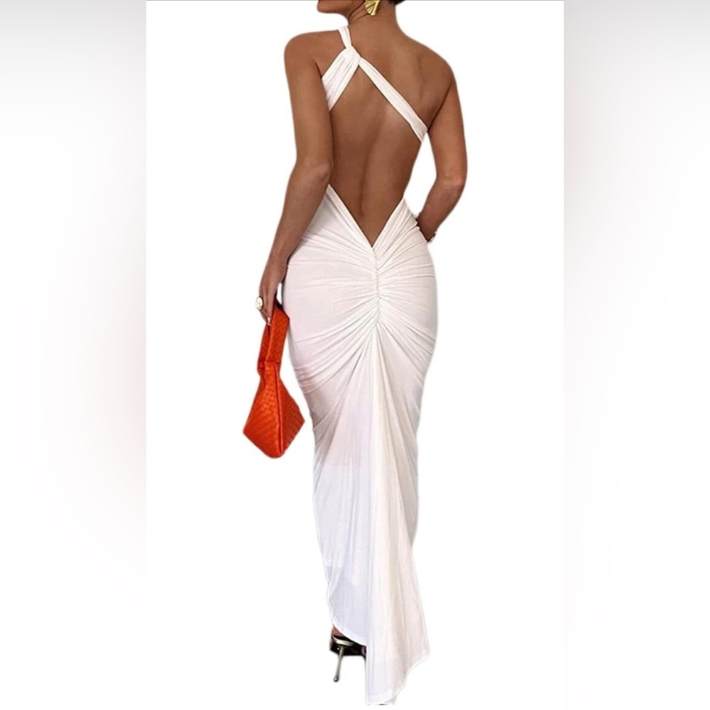 COPY - Women's Backless One Shoulder Maxi Dress Sexy Sleeveless Bodycon Draped …